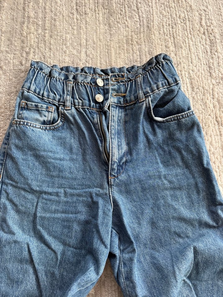 Kadın Mavi Bel Detaylı Rahat Kesim Kot Pantolon - Görsel 2