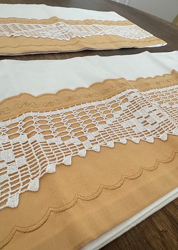 Bej Nakışlı sarılı yastık kılıfı takımı - Görsel 4