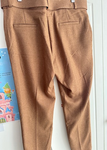 Bej Kadın Kumaş Pantolon Kemerli Midi Boy - Görsel 3