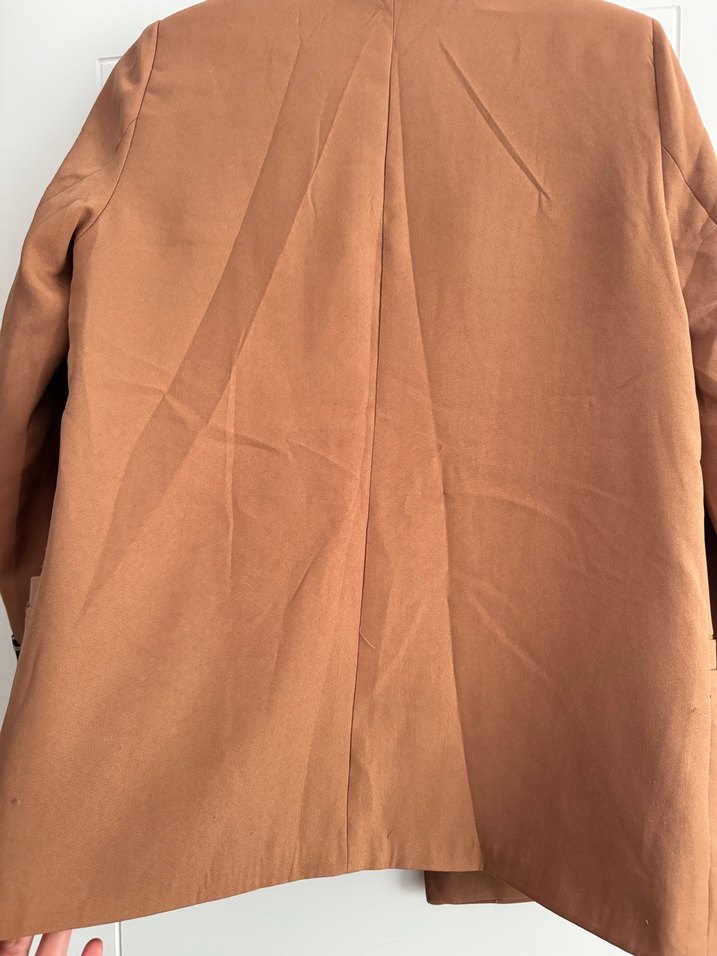 Bej Zebra Desenli Düğmeli Kadın Blazer - Görsel 5