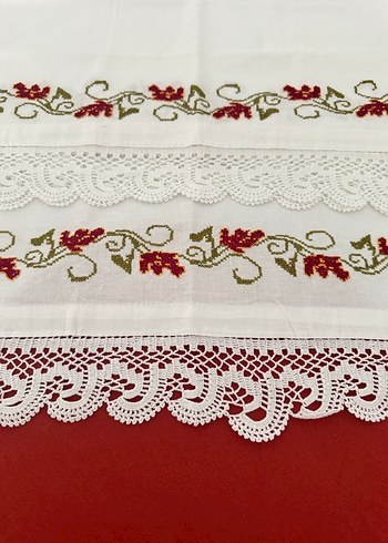 Nakışlı kanaviçe Beyaz yastık kılıfı - Görsel 4