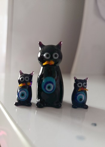 Cam Siyah Kedi ve Siyah Baykuş Figür Seti - Görsel 4