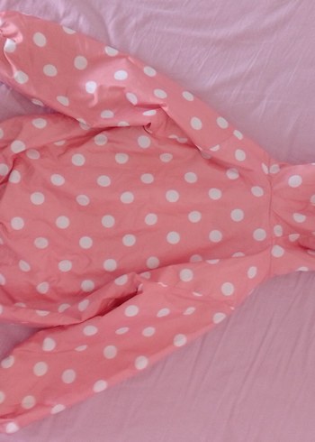 Kız Çocuk Pembe Kapüşonlu Puantiyeli Yağmurluk - Görsel 3