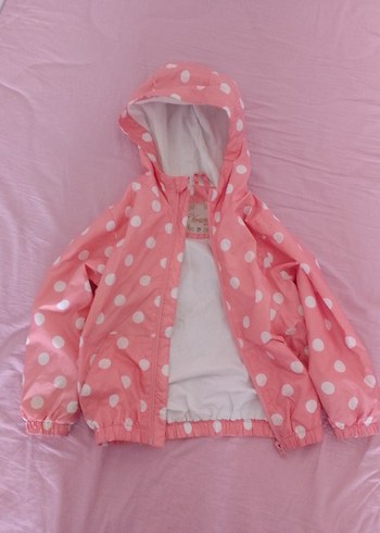 Kız Çocuk Pembe Kapüşonlu Puantiyeli Yağmurluk - Görsel 2