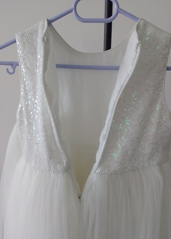 Beyaz Klasik Kız Çocuk Abiye Gelinlik Elbise - Görsel 3