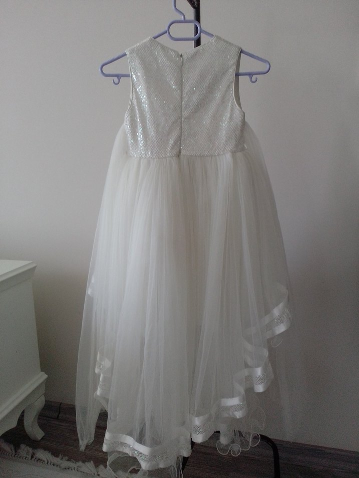 Beyaz Klasik Kız Çocuk Abiye Gelinlik Elbise - Görsel 2