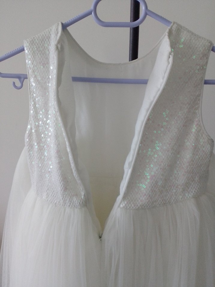 Beyaz Klasik Kız Çocuk Abiye Gelinlik Elbise - Görsel 3