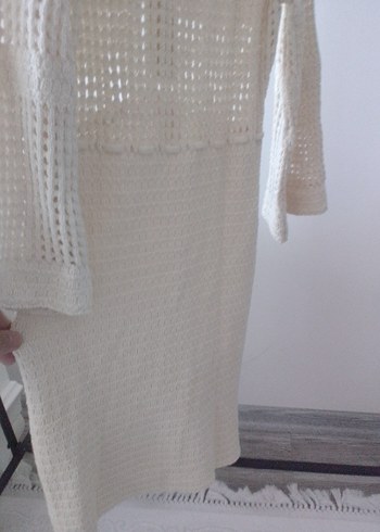 Uzun Beyaz Örgü Kadın Elbise - Görsel 7