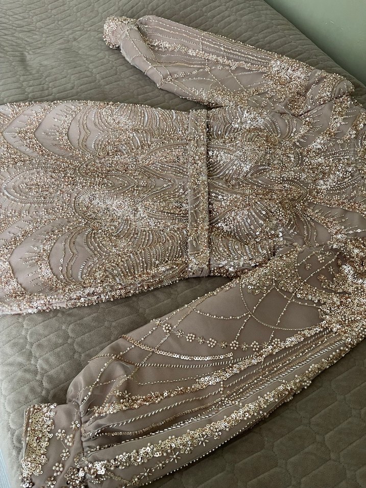 Kahverengi İşlemeli Uzun Abiye Elbise - Görsel 3