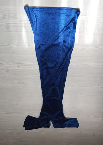 Drapeli Lacivert Kadın kadife elbise yırtmaclı - Görsel 2