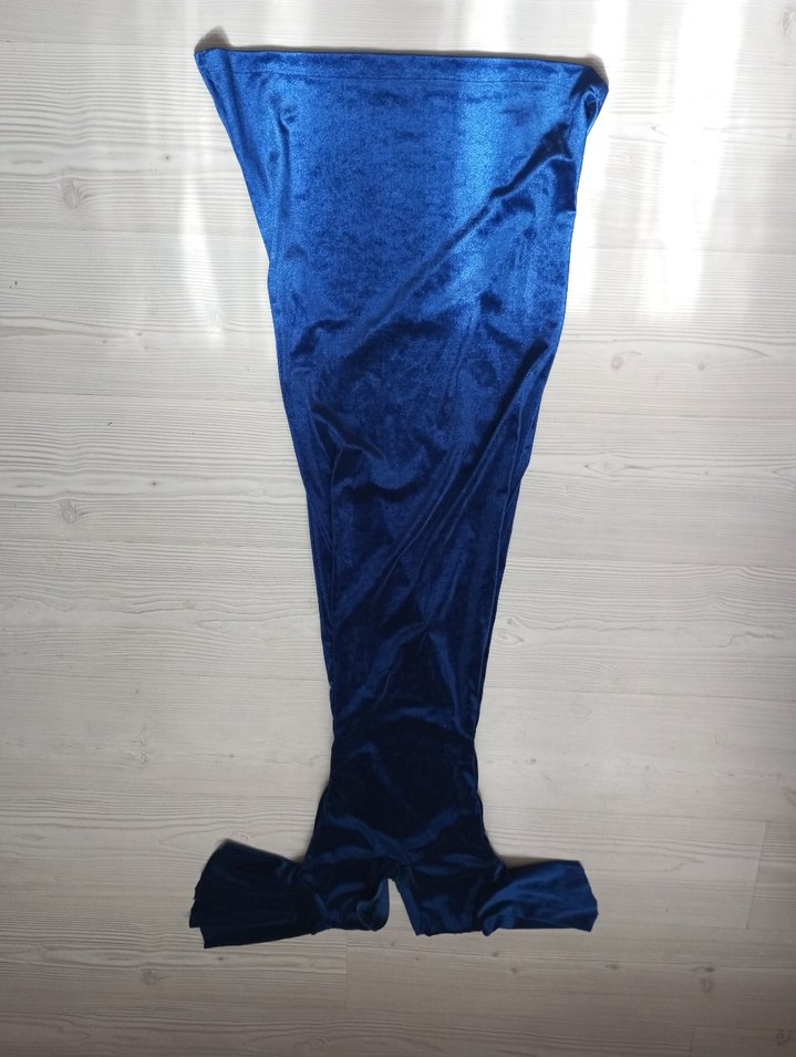 Drapeli Lacivert Kadın kadife elbise yırtmaclı - Görsel 2