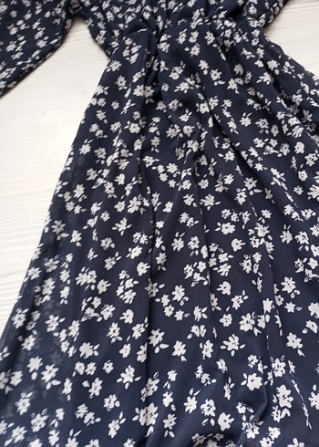 Uzun Kollu Mavi Çiçekli Bohem Elbise - Görsel 2