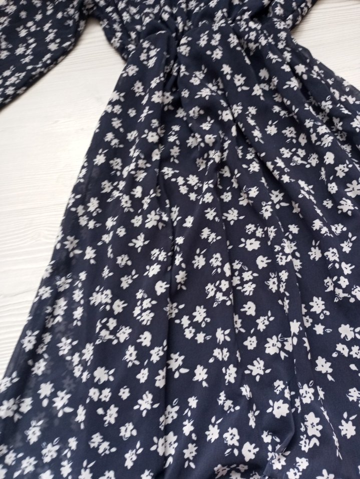 Uzun Kollu Mavi Çiçekli Bohem Elbise - Görsel 2