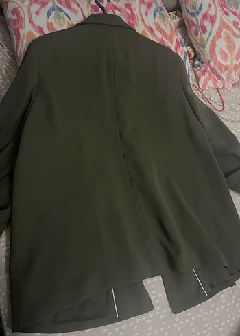 Kadın Haki Düğmeli Midi Ceket - Görsel 4