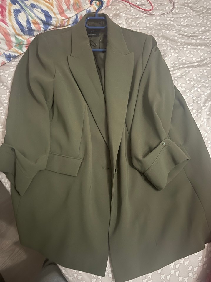 Kadın Haki Düğmeli Midi Ceket - Görsel 3