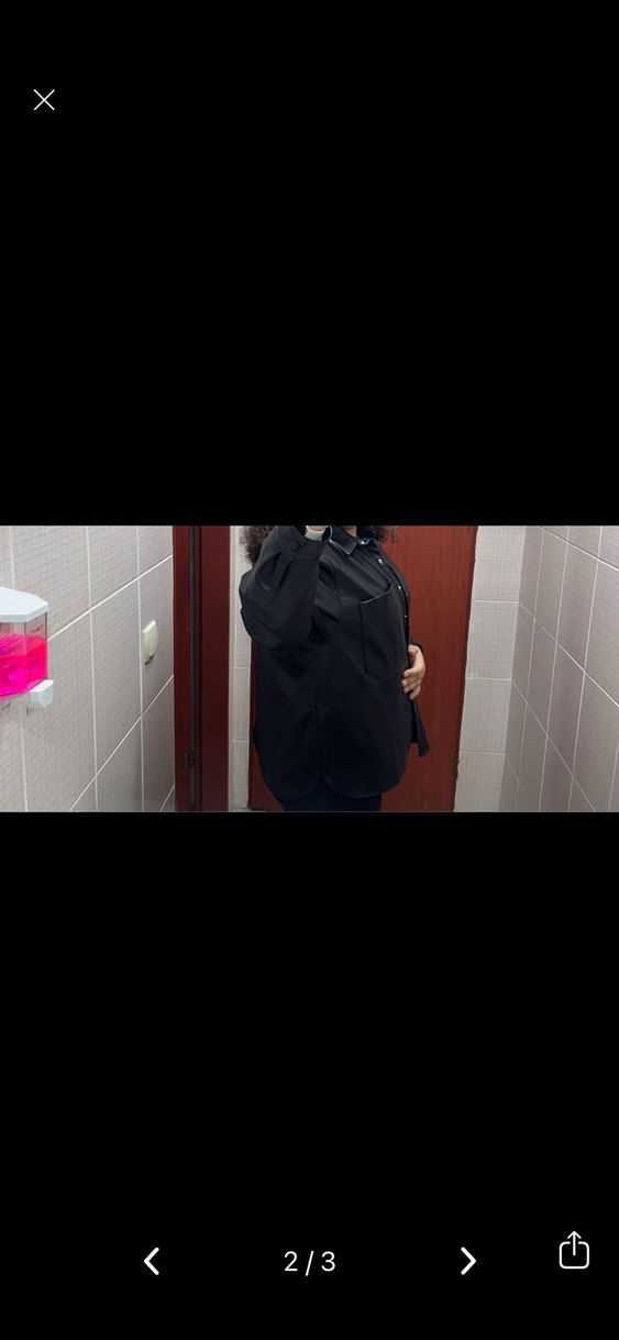 Düğmeli Siyah Deri Kadın Ceket/gömlek - Görsel 2