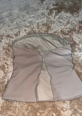 Bej Renkli Düz Straplez Bluz - Görsel 2