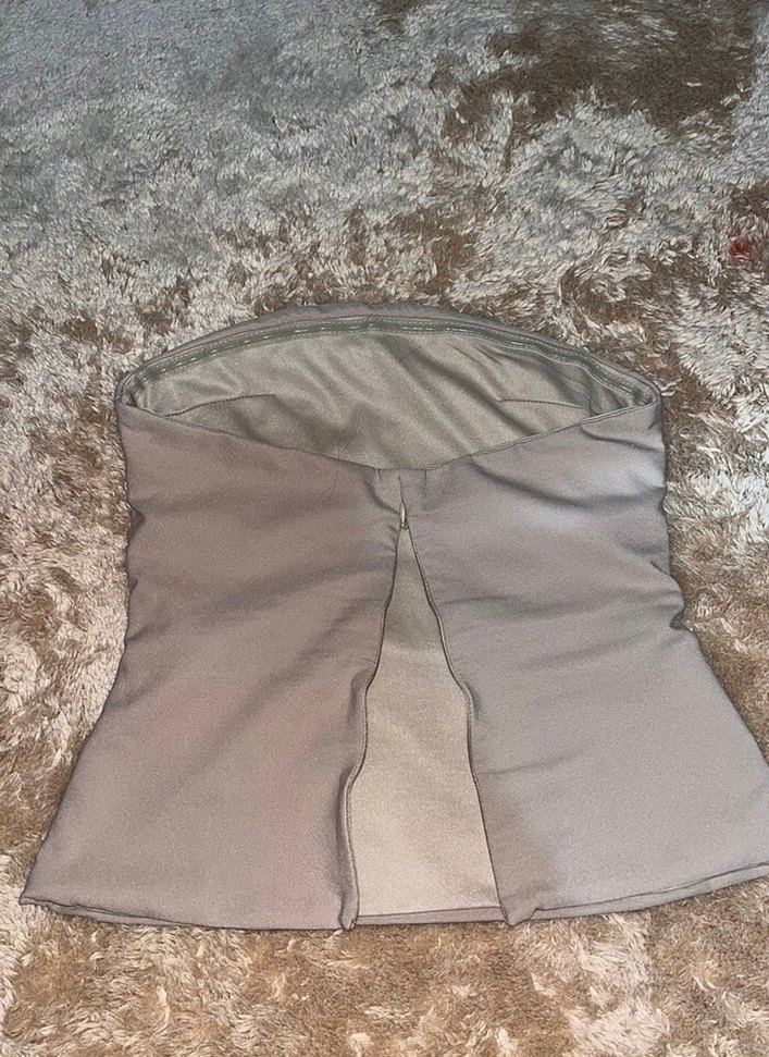 Bej Renkli Düz Straplez Bluz - Görsel 2