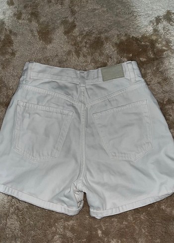 Kadın Beyaz Pamuklu Mini Kot Şort - Görsel 2