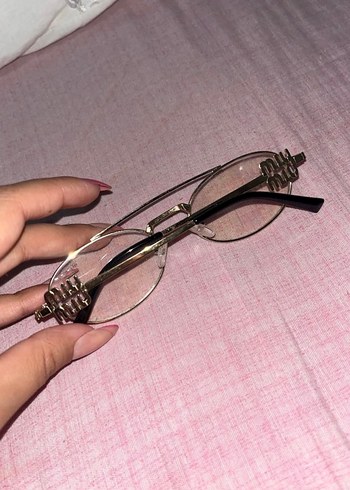 Şeffaf Camlı Parlak Altın Vintage Kadın Gözlüğü - Görsel 2