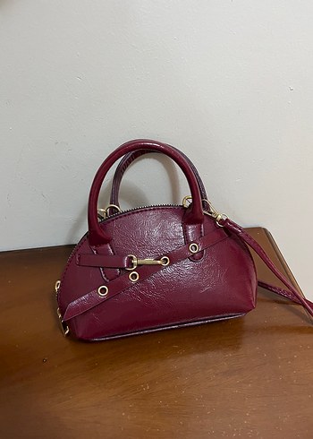 Bordo Deri Kadın Omuz Çantası - Görsel 4