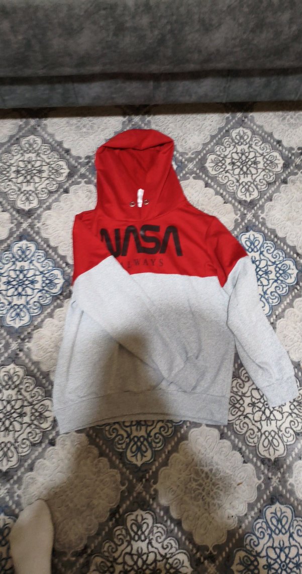 NASA Baskılı Kırmızı Gri Kapüşonlu Sweatshirt - Görsel 2