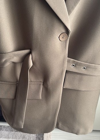 Kahverengi Kemerli Midi Kadın Blazer Ceket Etiketli - Görsel 6