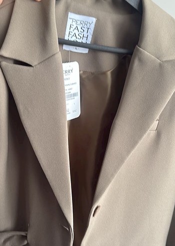 Kahverengi Kemerli Midi Kadın Blazer Ceket Etiketli - Görsel 8