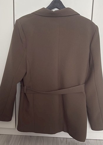 Kahverengi Kemerli Midi Kadın Blazer Ceket Etiketli - Görsel 2