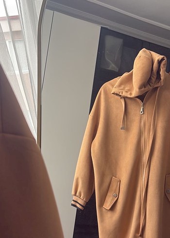 Bej Süet Kadın Uzun Ceket - Görsel 8