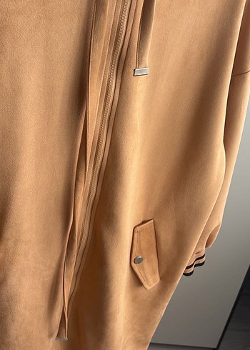 Bej Süet Kadın Uzun Ceket - Görsel 4