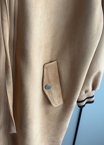 Bej Süet Kadın Uzun Ceket - Görsel 5
