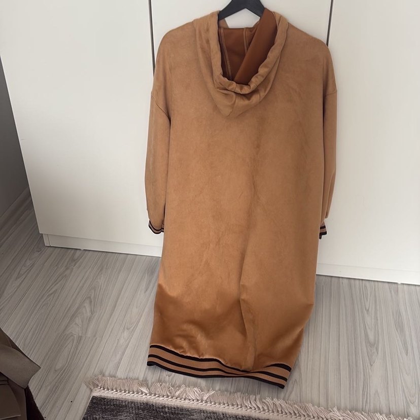 Bej Süet Kadın Uzun Ceket - Görsel 2