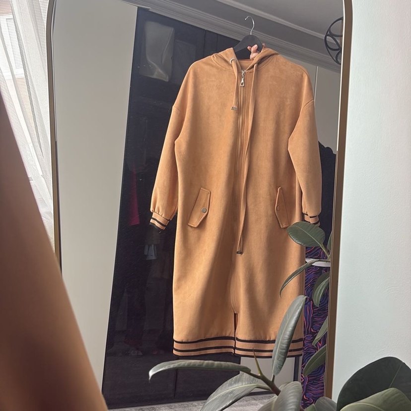 Bej Süet Kadın Uzun Ceket - Görsel 3