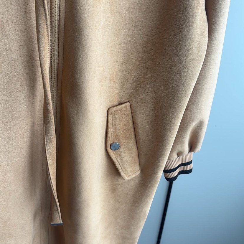 Bej Süet Kadın Uzun Ceket - Görsel 5