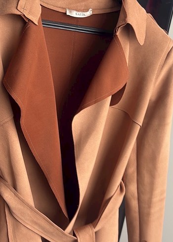 Kahverengi Süet Kemerli Uzun Kadın Trençkot - Görsel 7