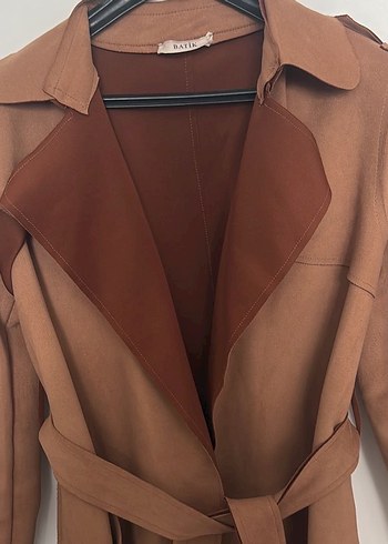 Kahverengi Süet Kemerli Uzun Kadın Trençkot - Görsel 2