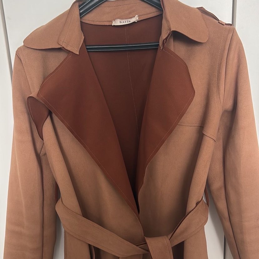 Kahverengi Süet Kemerli Uzun Kadın Trençkot - Görsel 2