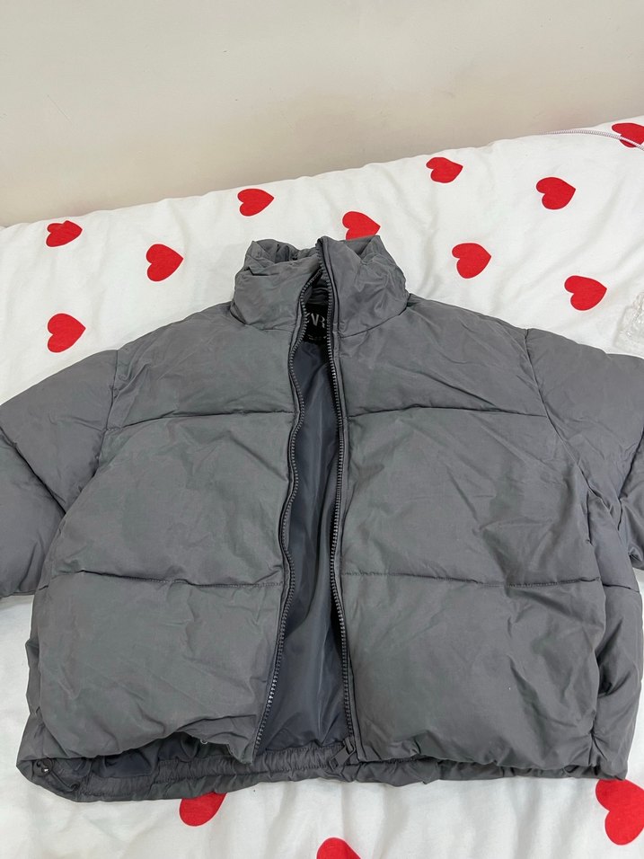 Gri Kısa Kesim Kadın Kış Montu - Görsel 4