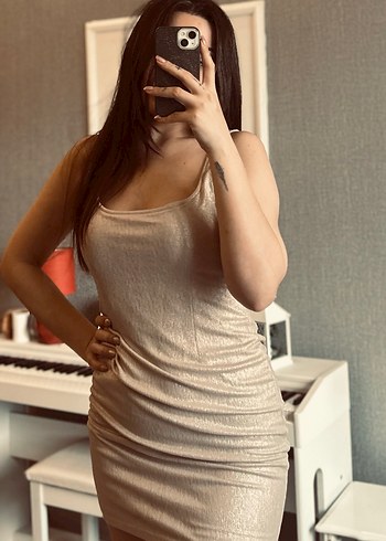 KOTON Parlak Dore Astarlı Mini Elbise - Görsel 2