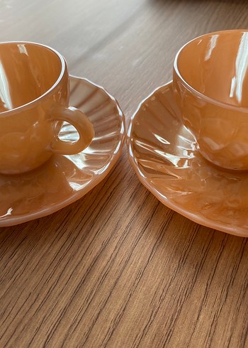 American Vintage Pastel Bej Seramik Fincan ve Tabak Seti