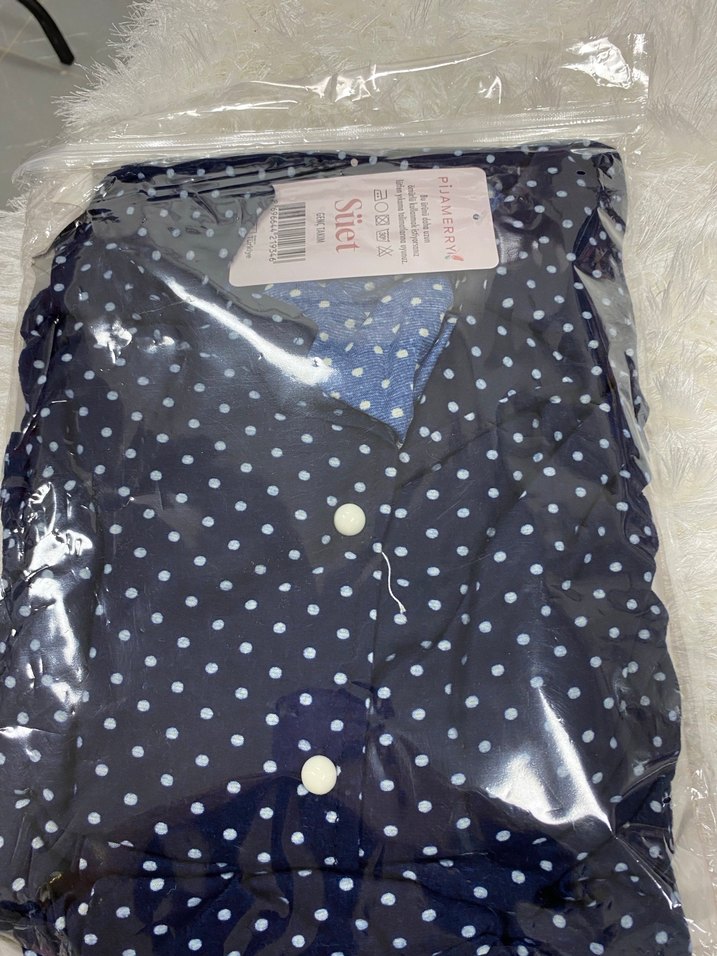 Uzun Kollu lacivertPuantiyeli Kadın Pijama Takımı - Görsel 2