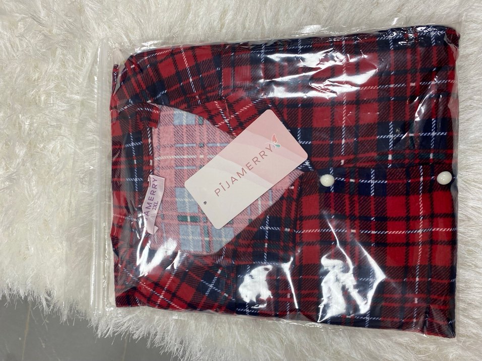 Kırmızı ekose Bohem Uzun Kollu Kadın Pijama Takımı - Görsel 2