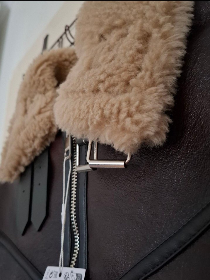 Bershka Kahverengi Kürklü Deri Kadın Ceket M Beden - Görsel 2