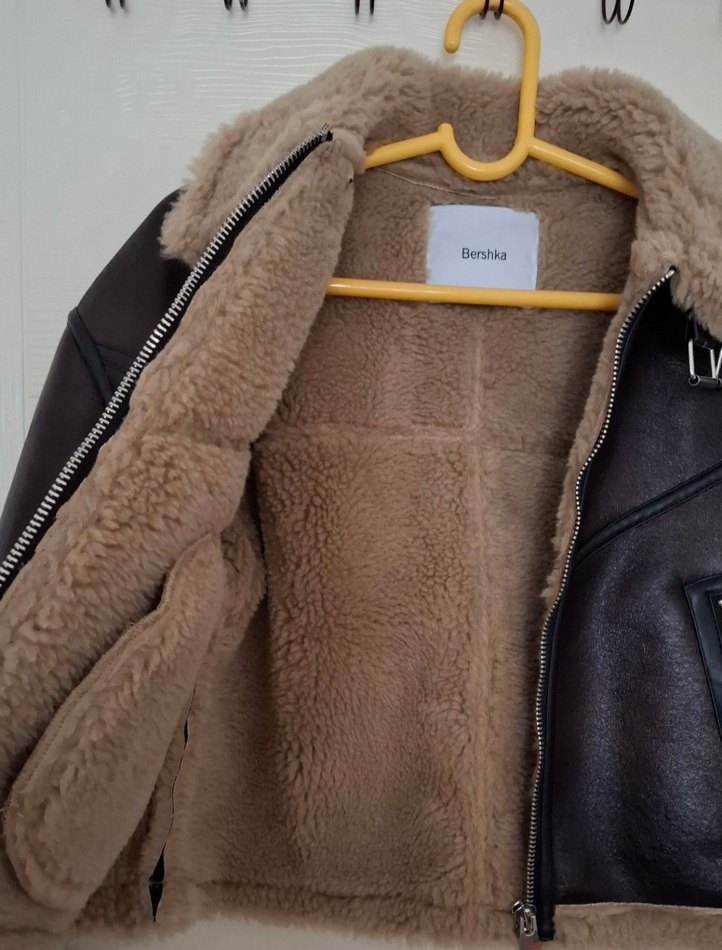 Bershka Kahverengi Kürklü Deri Kadın Ceket M Beden - Görsel 4