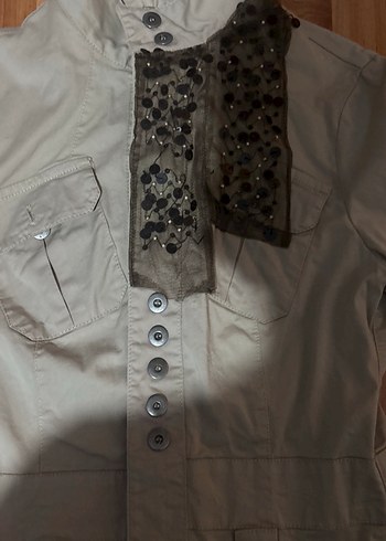 Düğmeli Bej kadın Ceket - Görsel 2