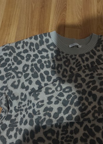 bej Leopar Desenli Uzun Kollu Kadın Kazak - Görsel 2