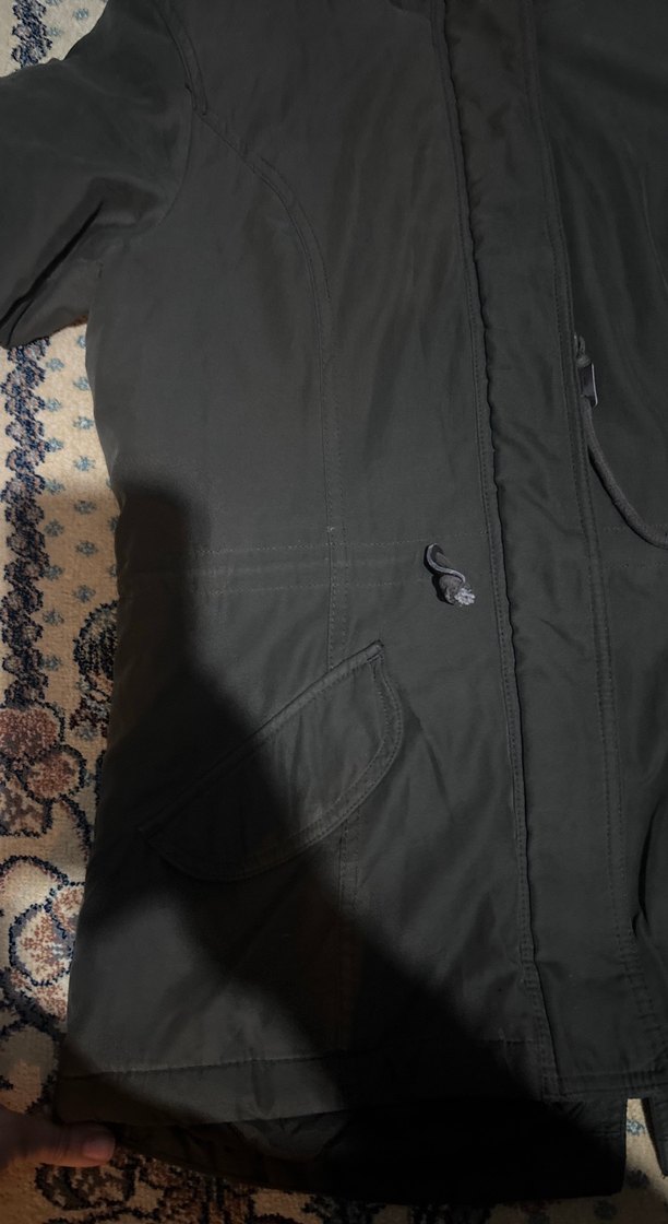 haki renkli kürklü kadın mont - Görsel 2