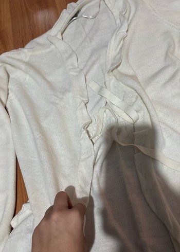 Beyaz V Yaka Uzun Kollu Kadın Hırka - Görsel 2