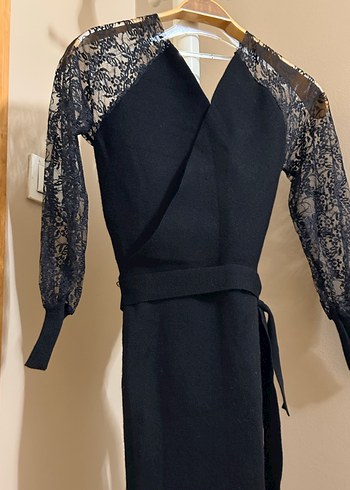 Uzun Kollu Siyah triko Kadın Elbise - Görsel 2